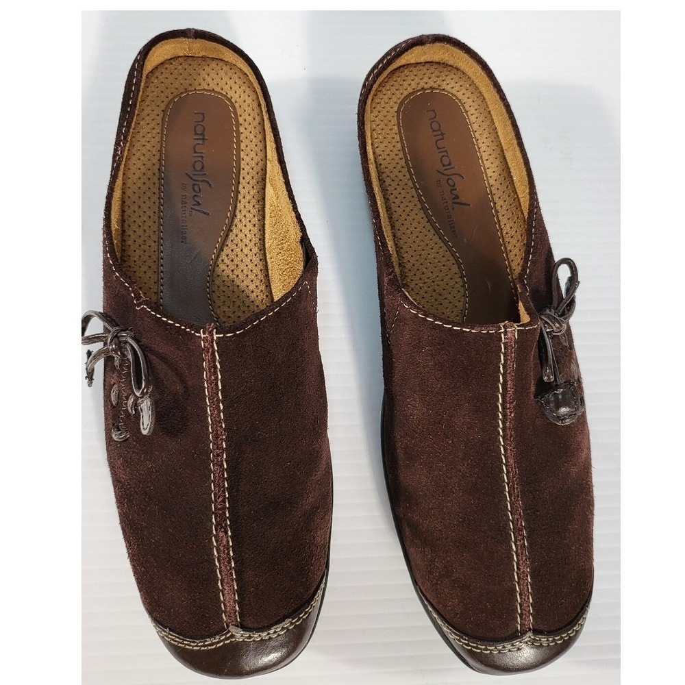 Natural Soul Mules Clogs Suede Leather Comfort Slip On Shoes Brown
